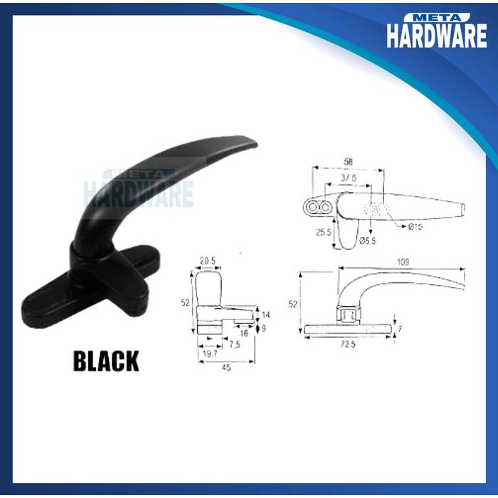 Rambuncis Dekkson Casement Handle Kunci Jendela CH 400 Dekson Black