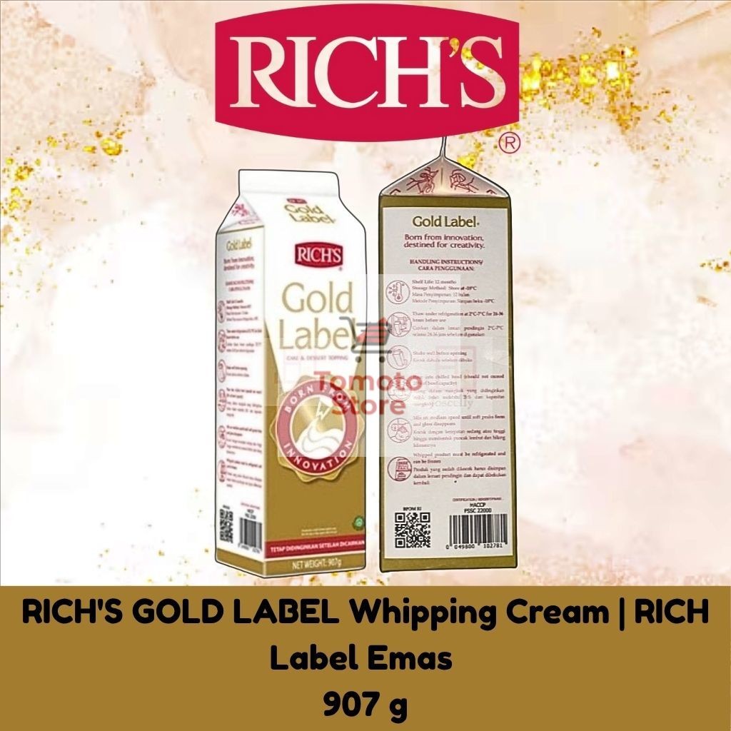 

✨ TOMOTOSTORE ✨ RICH'S GOLD LABEL Whipping Cream | RICH Label Emas Topping untuk Kue dan Dessert 907 gr
