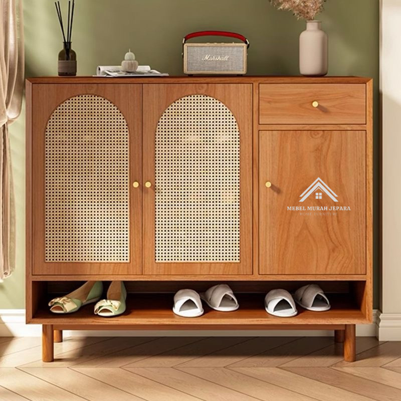 LEMARI ROTAN,RAK SEPATU ROTAN KAYU JATI, LEMARI SEPATU RETRO,
