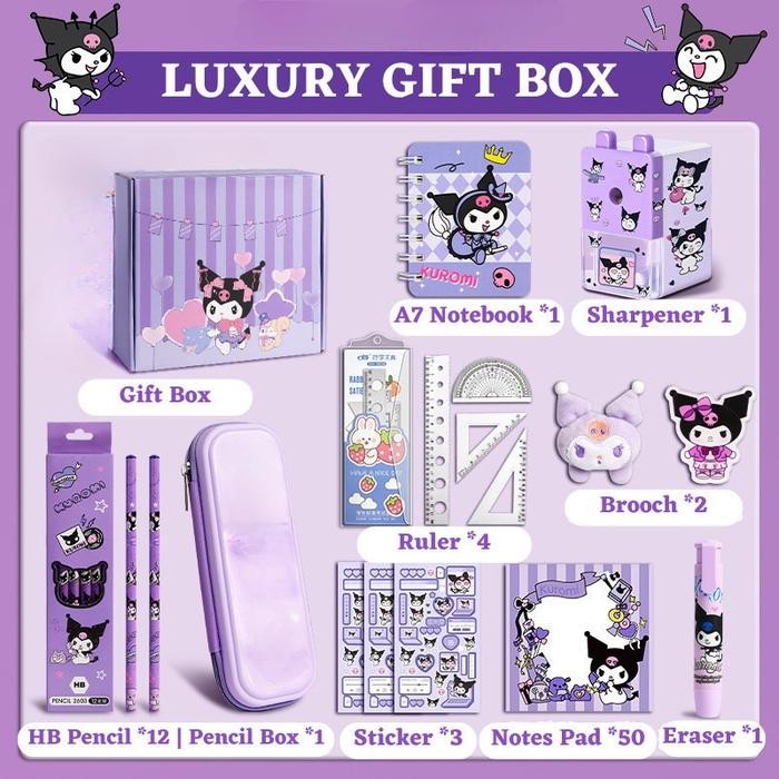 

【COD】Kotak Hadiah Alat Tulis Kuromi Set Mewah Tempat Pensil Buku Catatan Hadiah Ulang Tahun Anak Perlengkapan Sekolah Stationery - Kuromi Premium Set