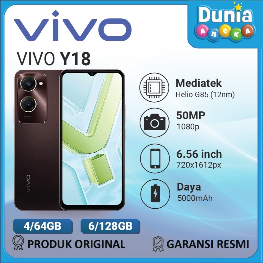 Vivo Y18 4G NFC RAM 4GB ROM 64/128GB - Kamera 50MP, Layar Luas, Desain Stylish, Garansi Resmi