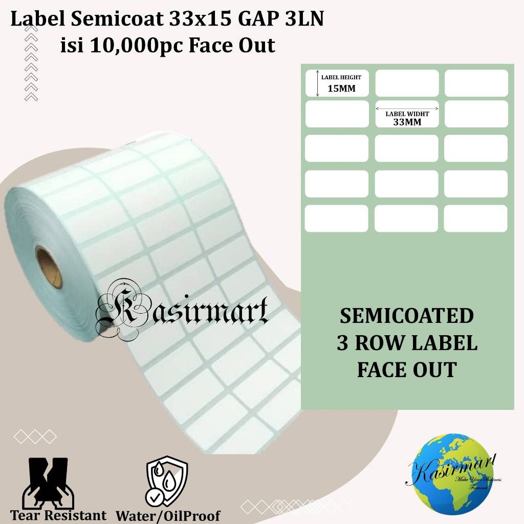 

Sticker Label Barcode Harga Semicoat 33x15 3 Line isi 10.000 Core 1 inch GAP NON GAP FACE IN FACE OUT untuk Printer Barcode Postek C168 CP2140 GT820 PC42T TT426B CG408TT OS214