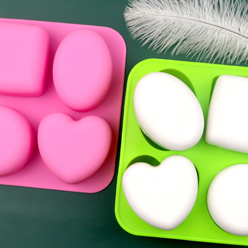 

4 Cavities Different Shapes Silicone Soap Mold DIY Love Soap Making Chocolate Baking Candle Molds Gifts Supplies Home Decoration