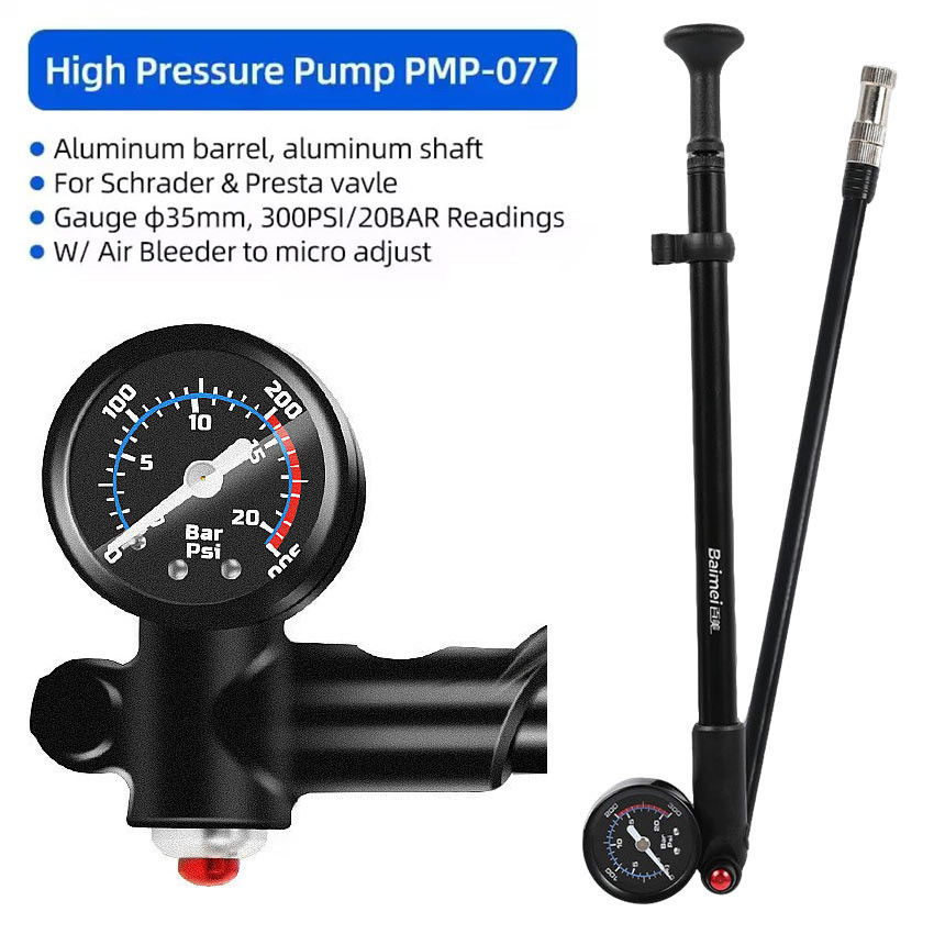 Pompa Fork Angin Sepeda Air Rear Shock 300 PSI Alloy Hitam Pompa Shock depan Pump Fork dan Sepeda