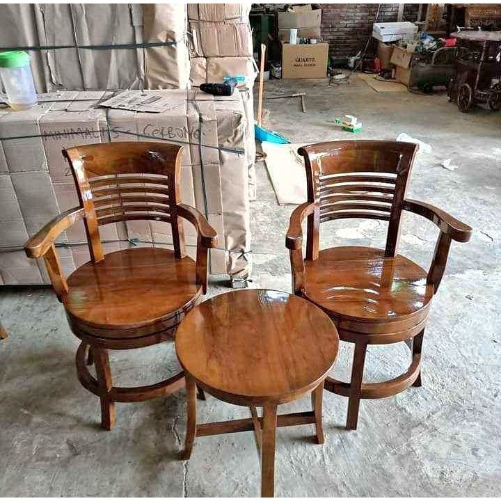 furniture model kursi teras putar / kursi teras depan rumah / kursi kayu jati / kursi taman / kursi 