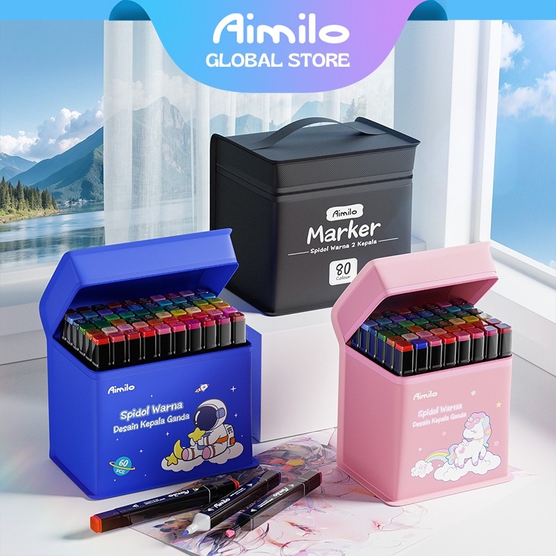 

Jaje.store Aimilo Spidol Warna Warni 1 Set Sketch Marker 2 Tip Kartun Touch Marker 24/36/48/60/80 Warna