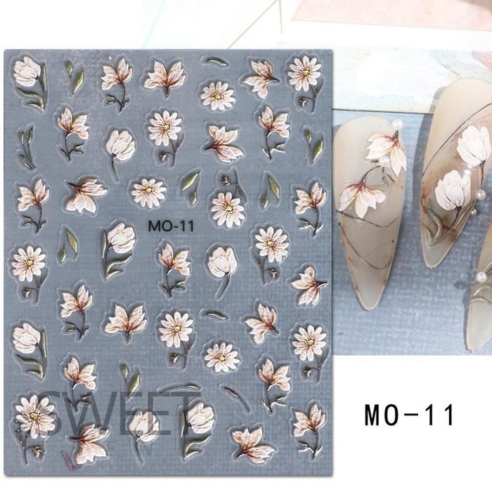 Stiker kuku motif bunga timbul doff nail art sticker flower nail sticker 3D star butterfly cat hiasa