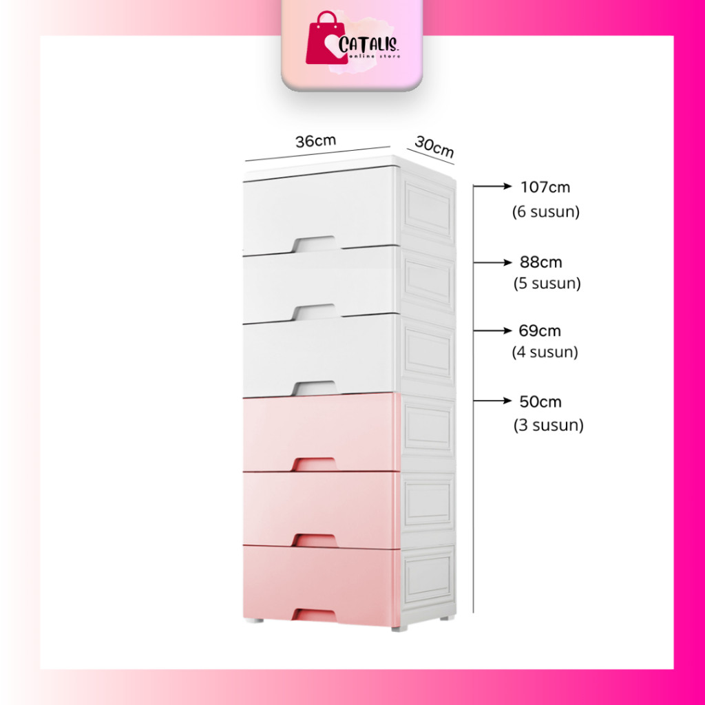 Catalis | Lemari Pakaian Plastik Susun / Lemari Plastik Pink Putih / Lemari Pakaian Plastik Susun
