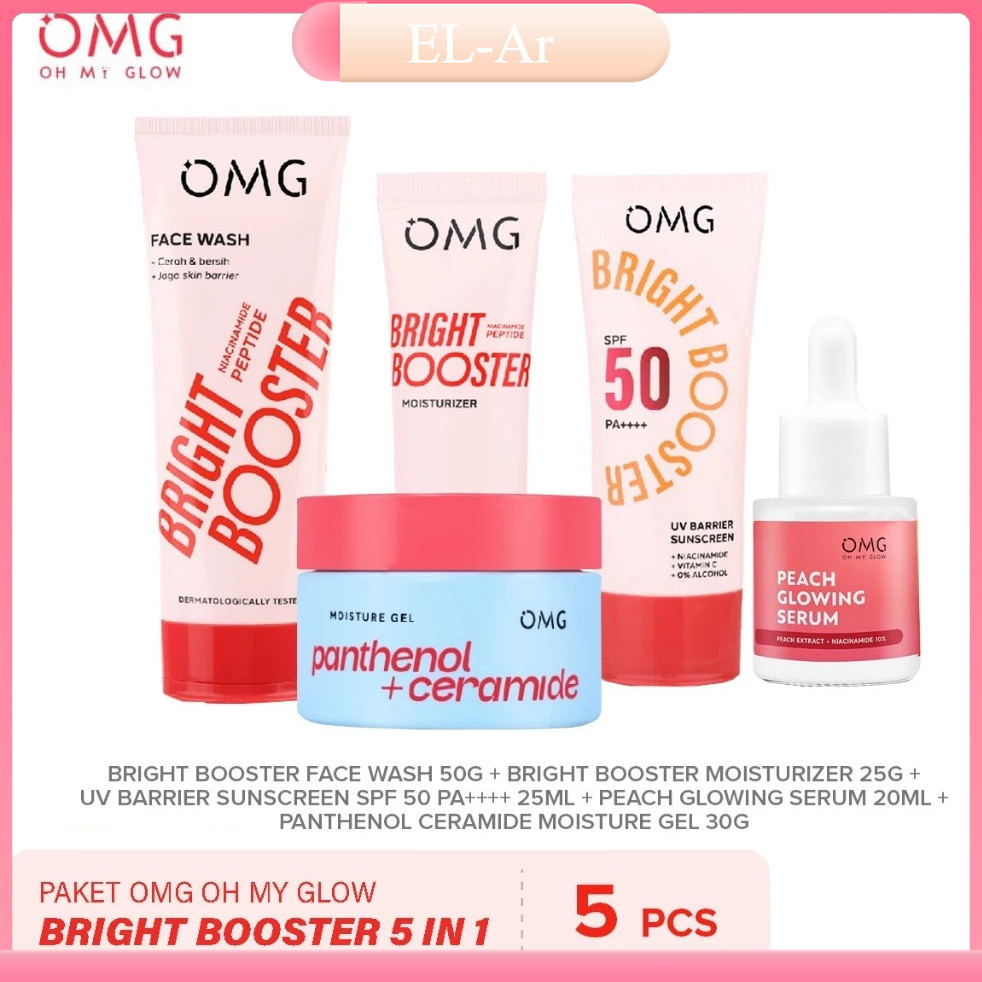 Paket OMG Skincare Lengkap 5 in1 Oh My Glow Bright Booster Peach Glowing Komplit Paket Perawatan Waj