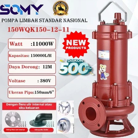 Pompa Celup Air Kotor 150WQK150-12-11 11KW SEWAGE CUTTER PUMP TSOLUMY Pompa industri