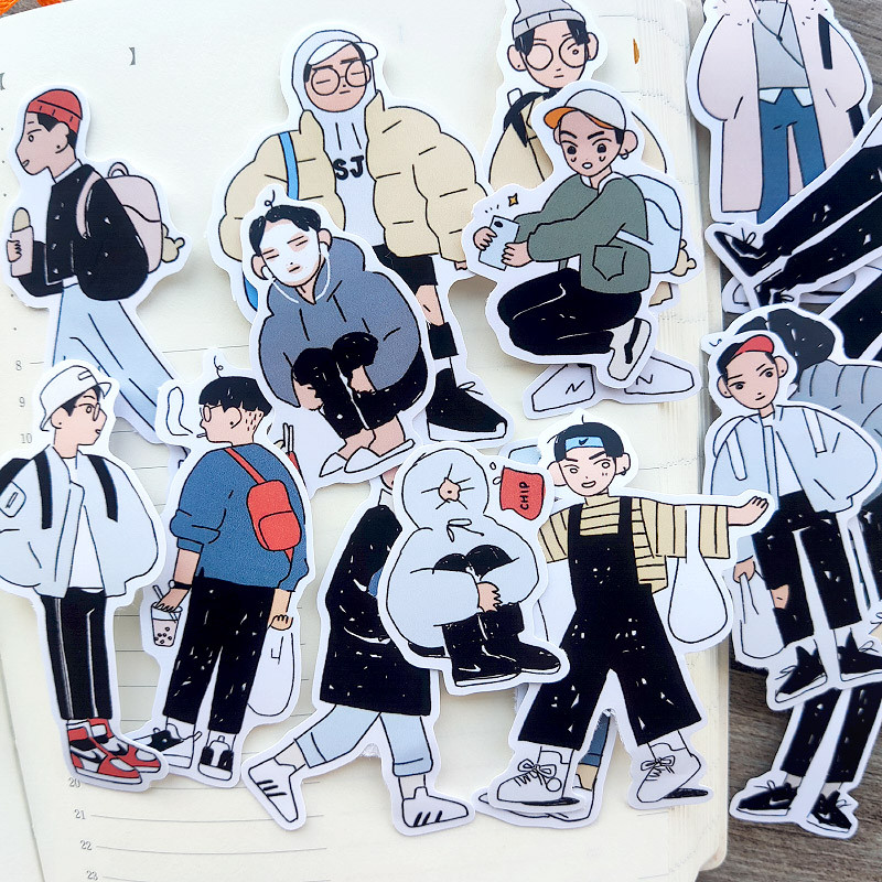 

17pcs Hand Account Sticker Cute Salt Korean Boy Day Wear Diary Mobile Phone Case Stationery Box Decorative Material