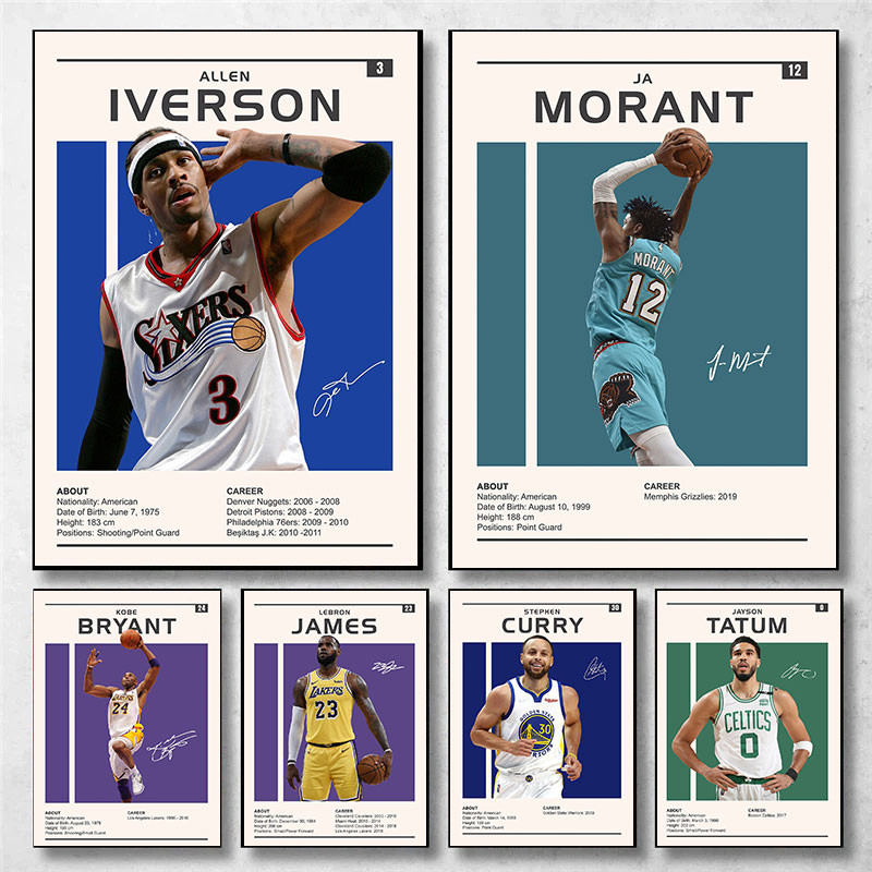 

Basketball Athlete Posters Allen Iverson,Kobe Bryant,LeBron James,Stephen Curry Sports Wall Art Man Sports Art Canvas Painting