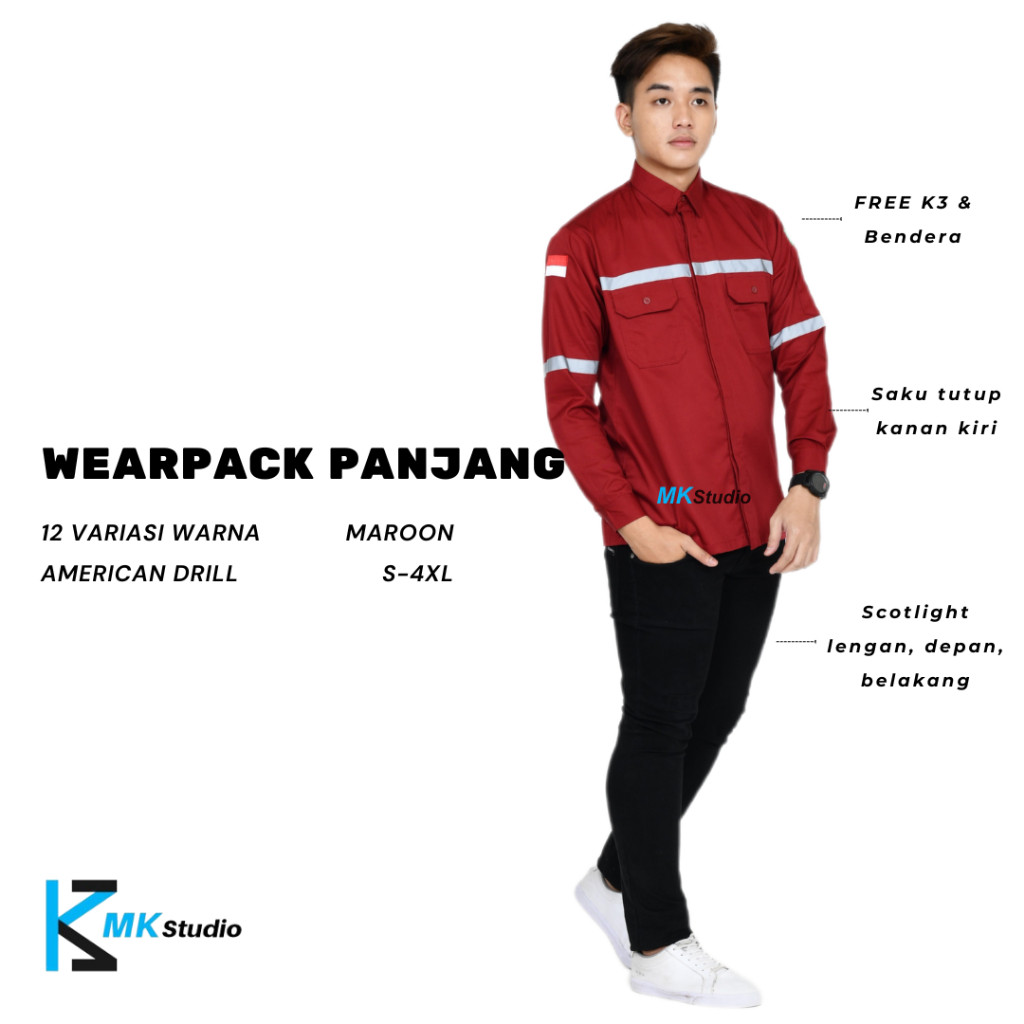 Baju Proyek Safety K3 Lengan Panjang/Seragam Safety/Baju Kemeja Safety Lengan Panjang/Wearpack Pria