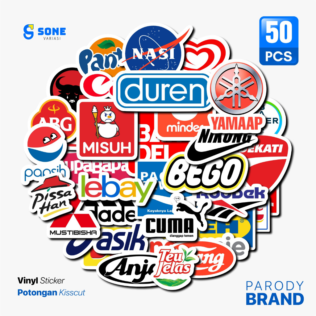 

Stiker Vinyl Waterproof Logo Brand Parody untuk Laptop, Koper, Buku Harian, Note dan Stationery - Sticker Book Paper