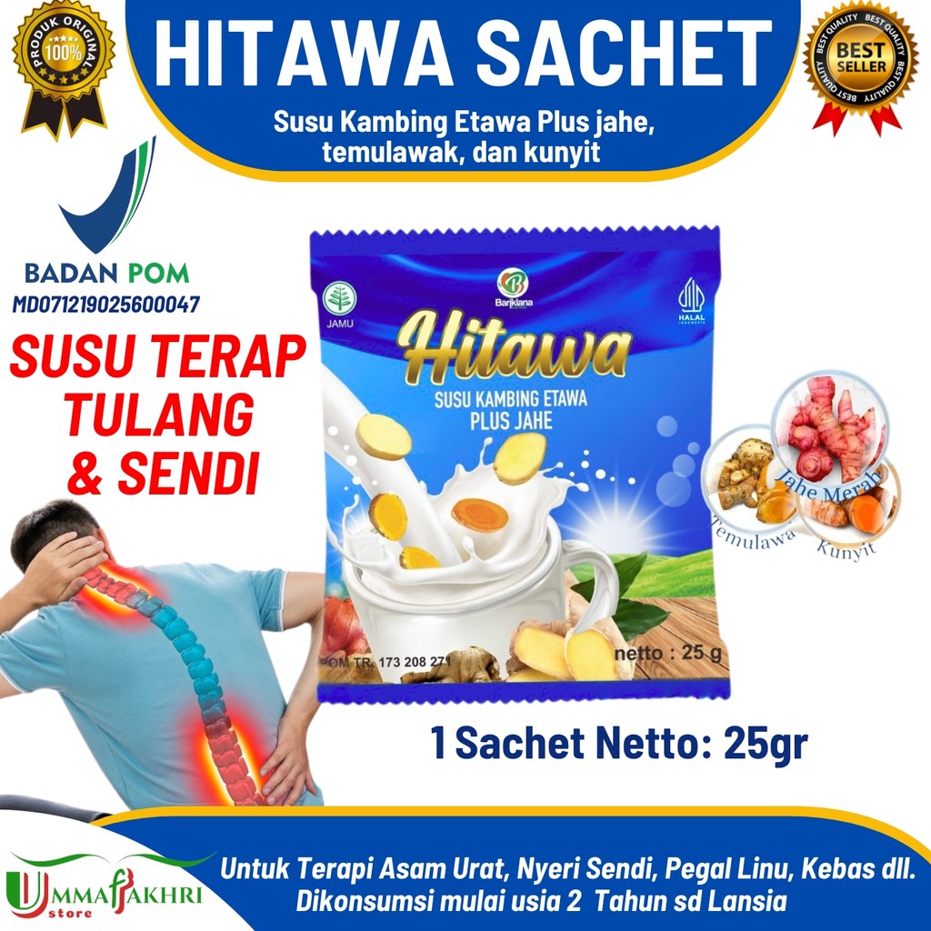 

HITAWA SACHET Netto 25gr Susu Etawa Plus Herbal Jahe Kunyit Temulawak - Terapi Tulang dan Sendi