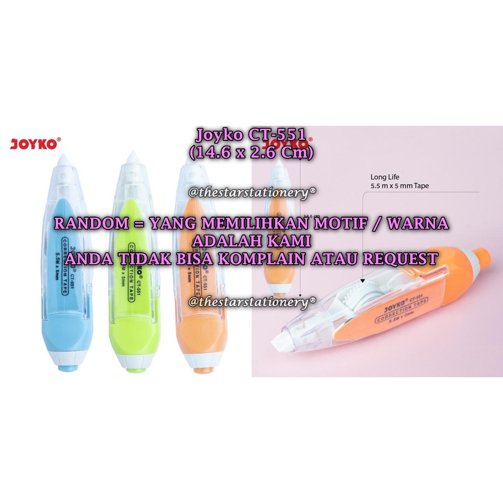 

(1 Biji) GROSIR Correction Tape JOYKO CT-551 (5.5Mx5mm) / Pita Koreksi Joyko CT-551 (1 Biji)