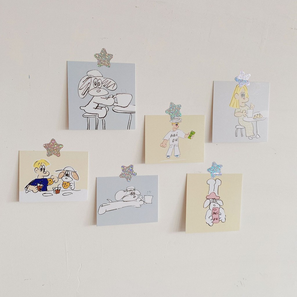 

Korean Ins Cartoon Cute Dog Mini Postcard Photo Props Bookmark Diy Decorative Card Kawaii Wall Sticker Greeting Card 6 Sheets
