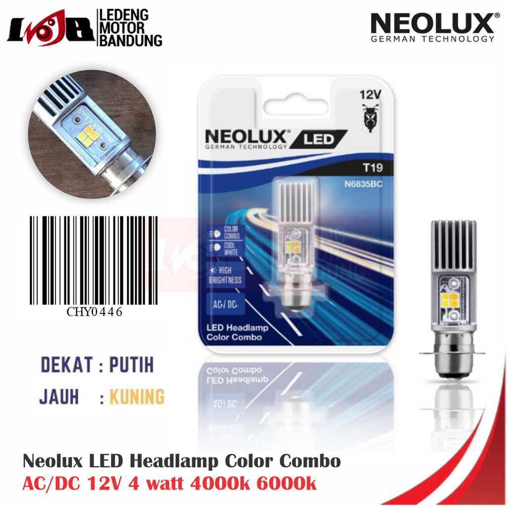 T19 Neolux AC DC LED M5 Lampu Motor H6 4w K1 12v PnP Hi Low Color Combo Putih Kuning By Osram