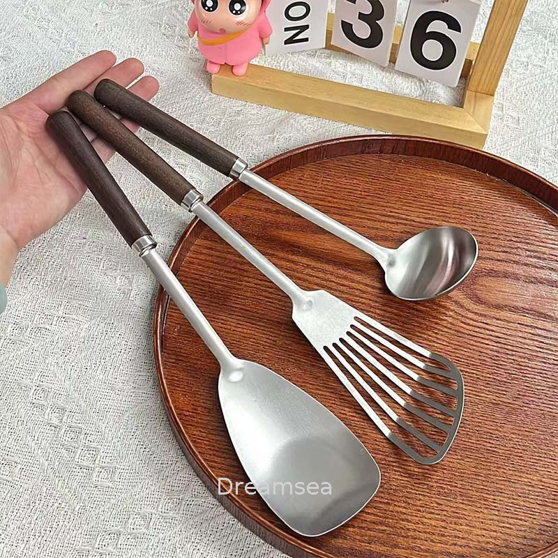 

Stainless Steel Spoon Wooden Handle Frying Shovel Household Kitchen Tool Thickened