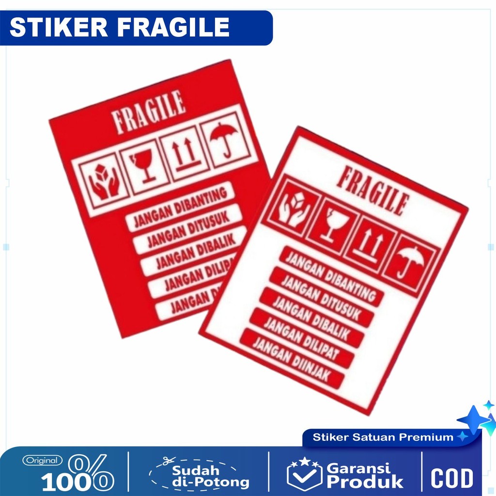 

(100 pcs) STIKER FRAGILE MERAH PUTIH/STIKER PENGIRIMAN/STIKER LABEL PENGIRIMAN OLSHOP/STIKER PENGIRIMAN OLSHOP