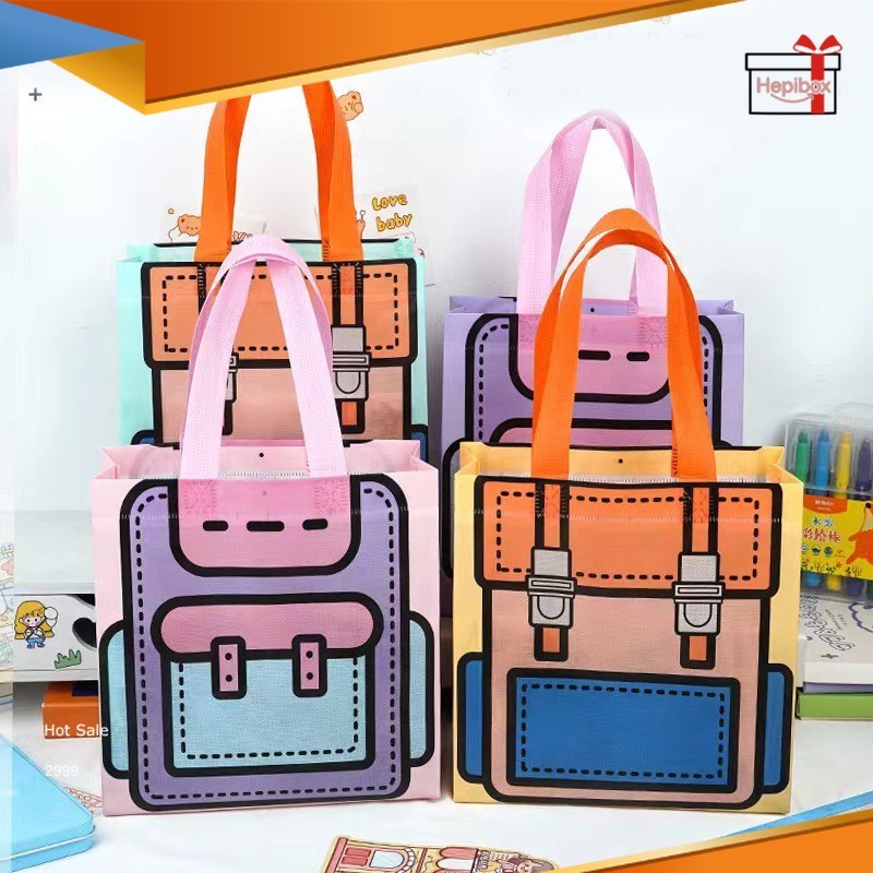 

Spunbond Motif Tas hampers Ultah Anak Goodiebag Jajan Ulang Tahun Anak Tas Kain Spunbond Tebal