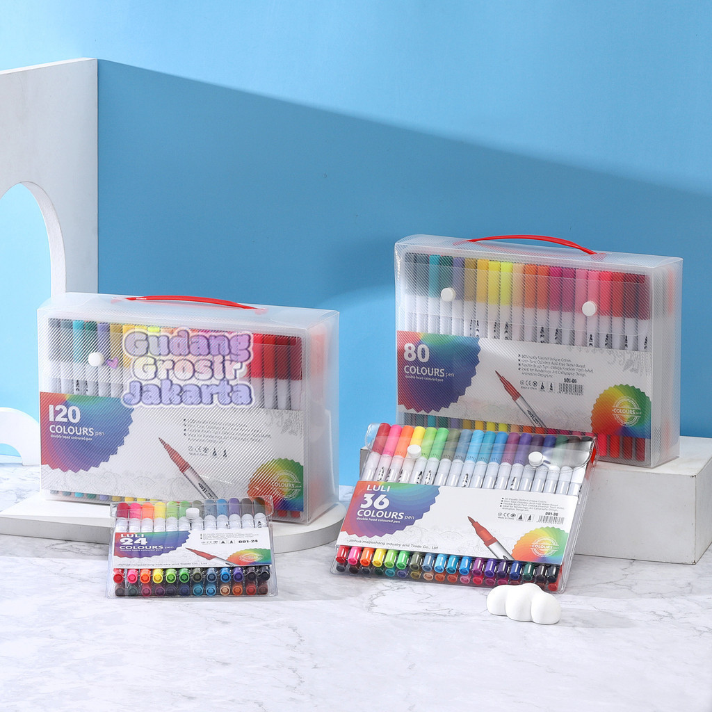 

Pen Washable Pen Watercolor Anak-anak Pen Non Dirty Hand Hook Pen Double Headed Watercolor Pen 36/60/100/120 Set Warna