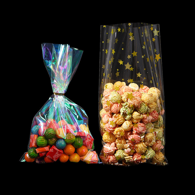

50pcs Transparent OPP Popcorn Bags Disposable Fresh-keeping Bag Colorful Candy Bag Cookie Chocolate Baking Packaging Plastic Bag