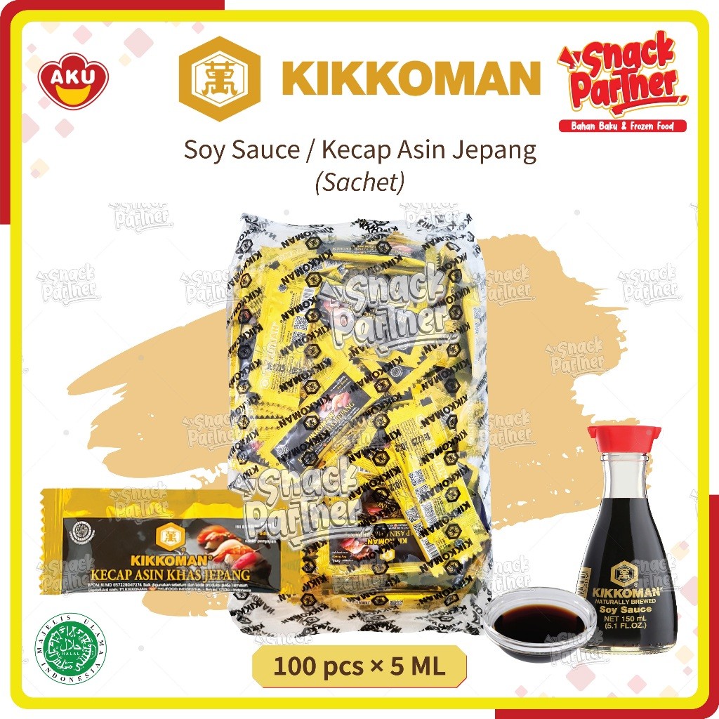 

KIKKOMAN (100 SACHET x 5 ML) - Soy Sauce / Shoyu / Kecap Asin Jepang - Khas Japan HALAL MUI