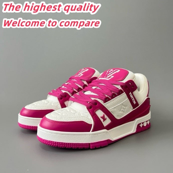 LV Trainer retro low cut casual sports basketball shoes White and red women's shoes 5150657