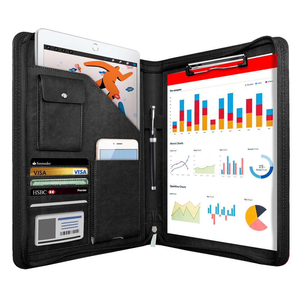 

A4 Multifunctional Conference Folder Business Stationery Folder Leather Contract File Folders Zippered Organizer Card Holder