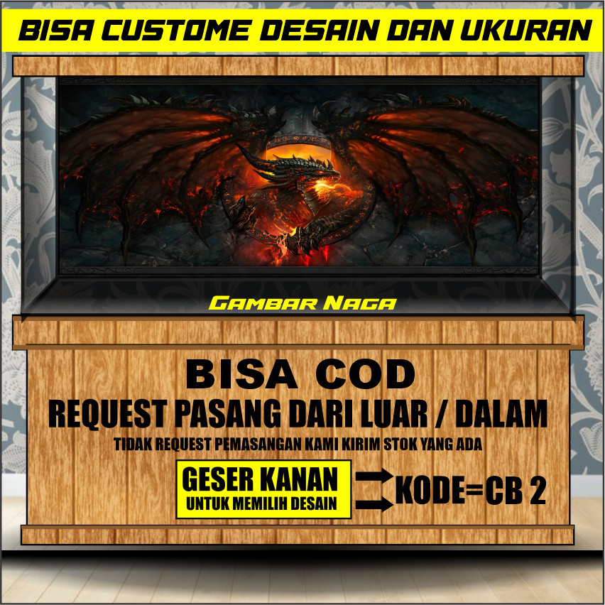 Sticker Aquarium, Background Aquarium 3D, Wallpaper Aquarium Belakang 3D Gambar Naga Dragon CB2