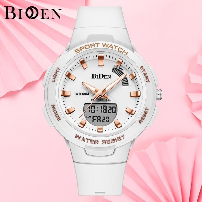 BIDEN Jam Tangan Wanita Digital & Analog Display Olahraga Silikon Jam Tangan Cewek - Putih