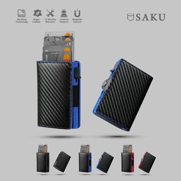 SAKU Dompet Kartu Pria Wanita Smart Wallet Card Holder RFID Carbon BLC - Blue, Single