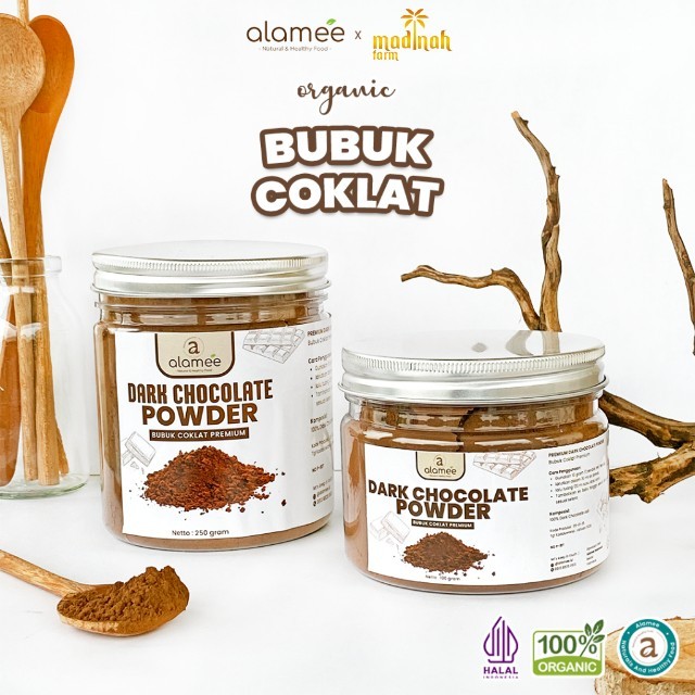 

ALAMEE Dark Chocolate Powder PREMIUM Minuman Bubuk Coklat Gluten Free Dark Cocoa Tanpa Gula 250gr organikya madinah