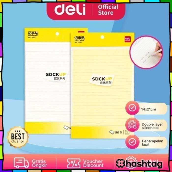 

#️⃣ DELI043 Sticky Notes / Memo Tempel Bergaris 50 lembar 20cm Lem Kuat 21582 Y1683