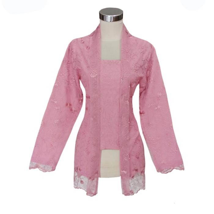 

Kebaya Kutubaru Modern Kartini Brokat Full Furing Bigsize Jumbo - Dusty Pink, S