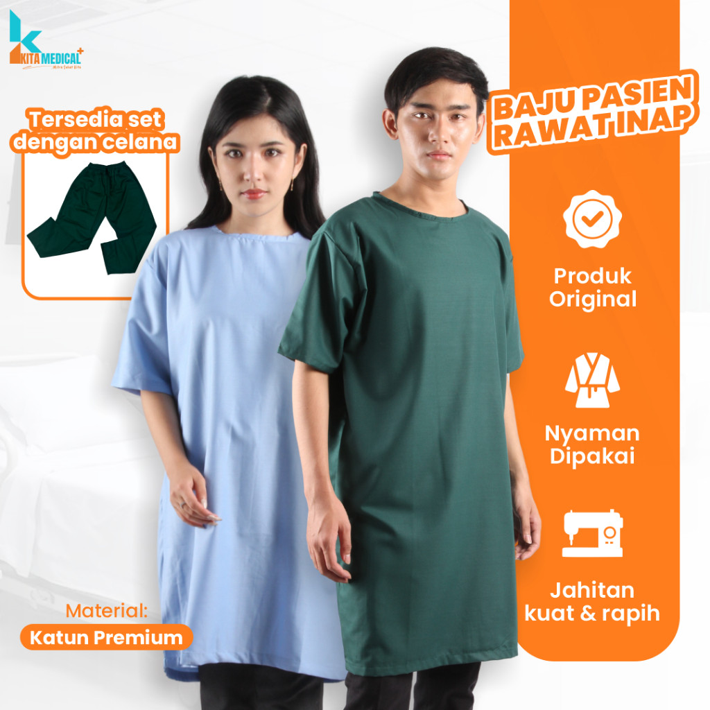 Baju Pasien Rumah Sakit Pria Wanita Bahan Katun Seragam Rawat Inap Lengan Pendek Unisex