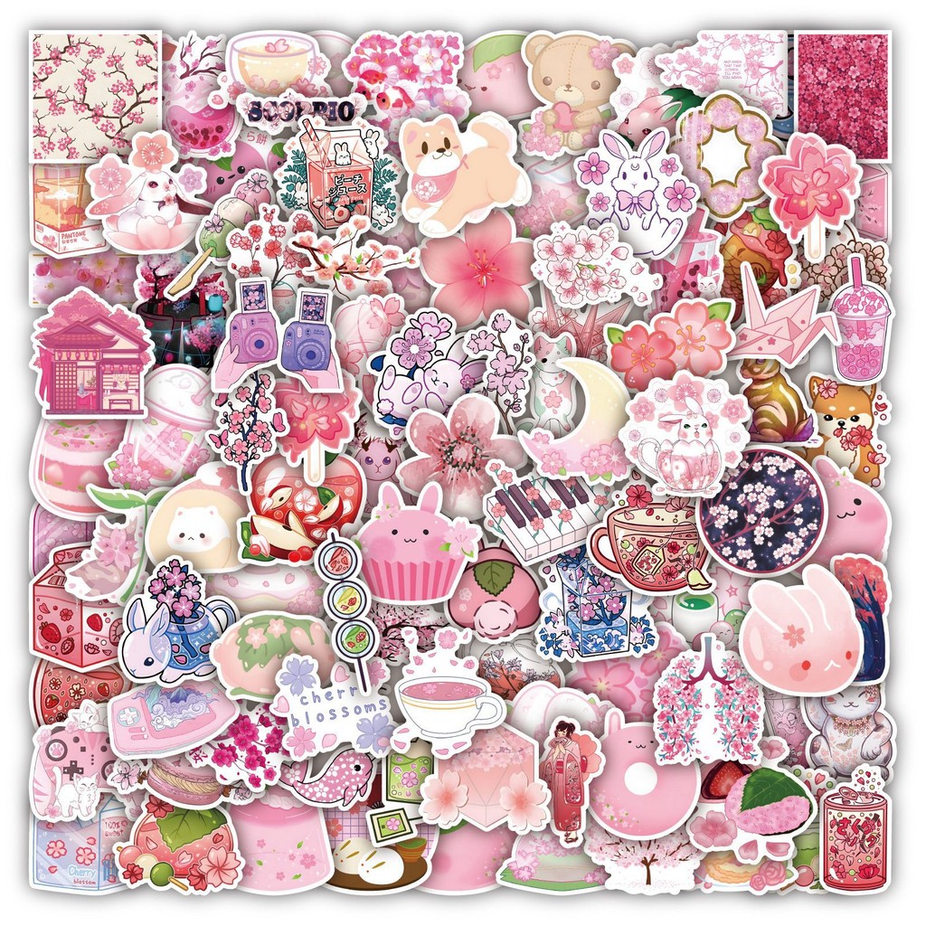 

10/30/50PCS Cartoon Pink Sakura Sticker Graffiti Luggage Helmet Car Guitar Small Fresh Ins Wall Sticker Toy Decoration Wholesale