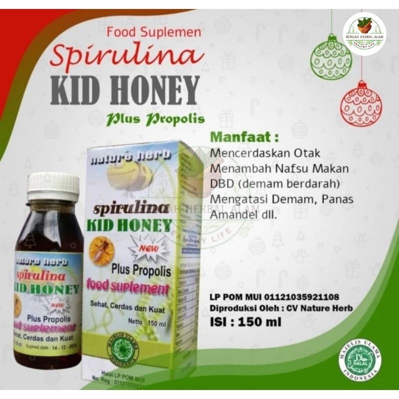 

Madu Anak Spirulina Kid Honey 150ml Food Suplement Plus Propolis Penambah Nafsu Makan Obat Flu batuk Radang Tenggorokan