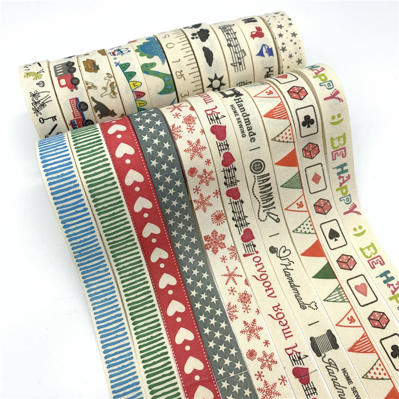 

5Yards/Lot 15mm Multi Design Cotton Ribbon Handmade Printed Cotton Lace Ribbon For Sewing Fabric Christmas Decoration