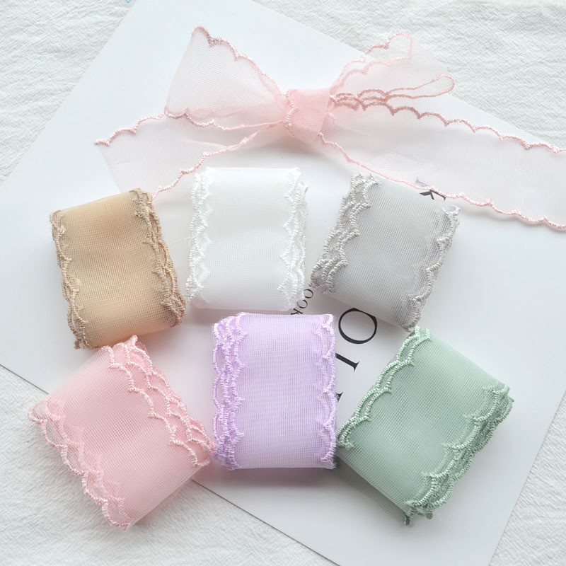 

1yard Color Lace 38mm Fine Mesh Wave Ribbon Decoration Handmade Headdress Hair Accessories DIY Material Bow