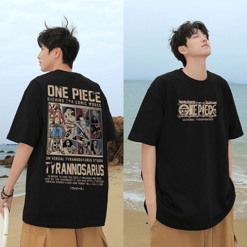 Kaos Pria Distro Original 100%  Cetakan Cartoon One Piece Luffy Baju Oversize Pria Retro T-shirt Ata