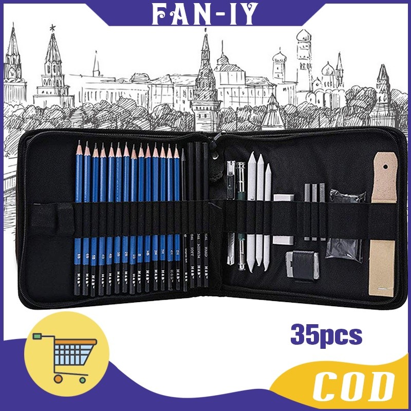 

35Pcs Professional Set Sketsa Pensil Dan Pensil Pisau Penghapus Charcoal Eraser Art Painting Kit