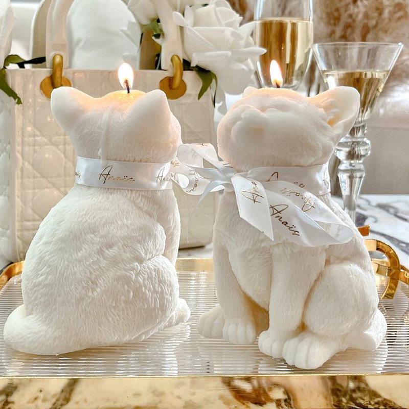 

3D Kitten Puppy Silicone Mold Cute Animal Sitting Cat Teddy Dog Scented Candle Plaster Ornaments Molds Home Decor Crafts Making