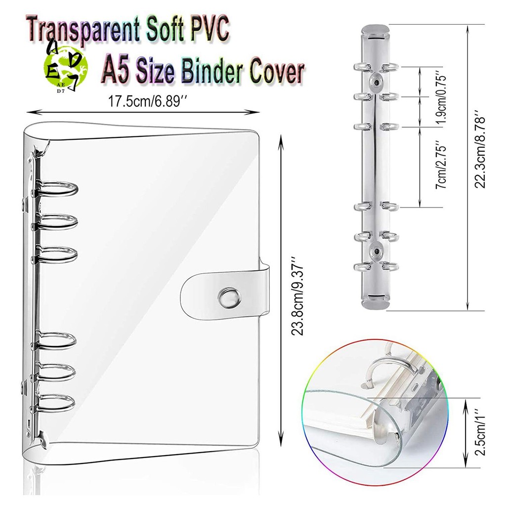 

AED7-2 PCS A5 Rainbow Soft PVC Notebook Binder Clear Soft PVC Notebook Cover, Loose Leaf Personal Planner Binder