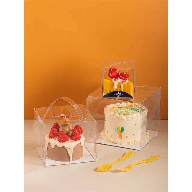 

BOX TRANSPARANT TENTENG PACKAGING CAKE/BOX DESSERT HANDLE/ KOTAK KUE BENING MIKA PUDDING