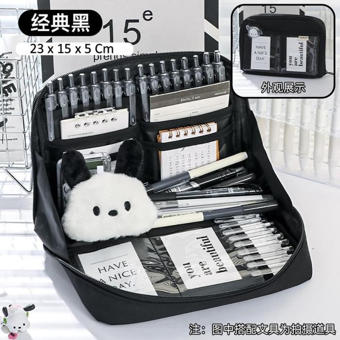

[New Arrival] GGT Tempat Pensil Ukuran Besar 12 Sekat Kotak Pensil Jumbo Pouch Stationery - Hitam