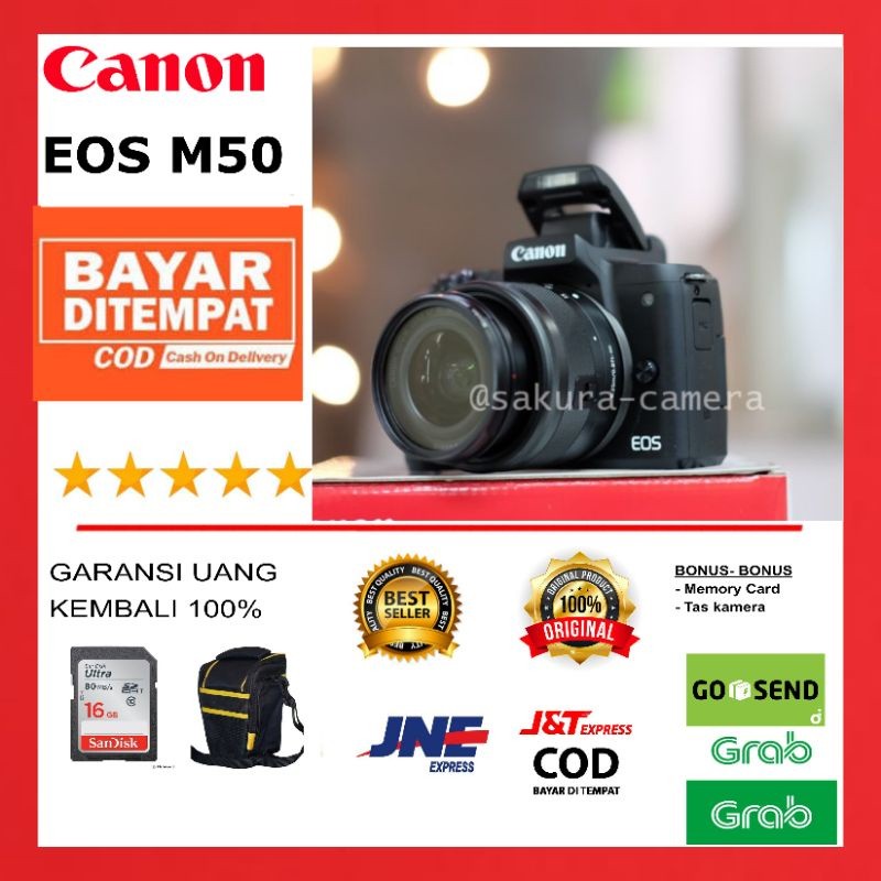 Canon EOS M50 Kit Kamera Mirrorless Hitam/Putih
