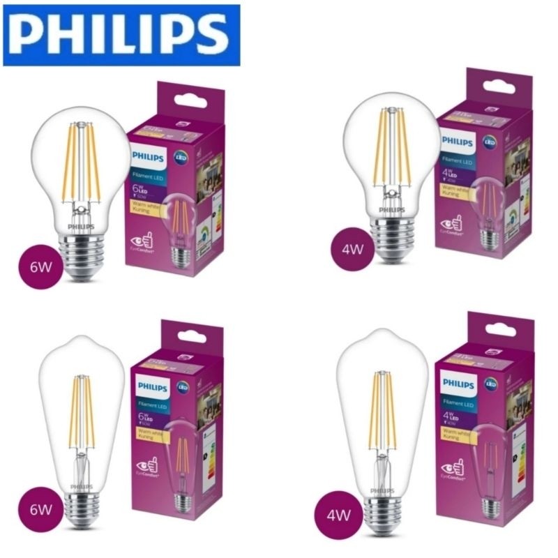 Lampu Philips Led Classic Filament Led Eye Comfort Warm White Kuning