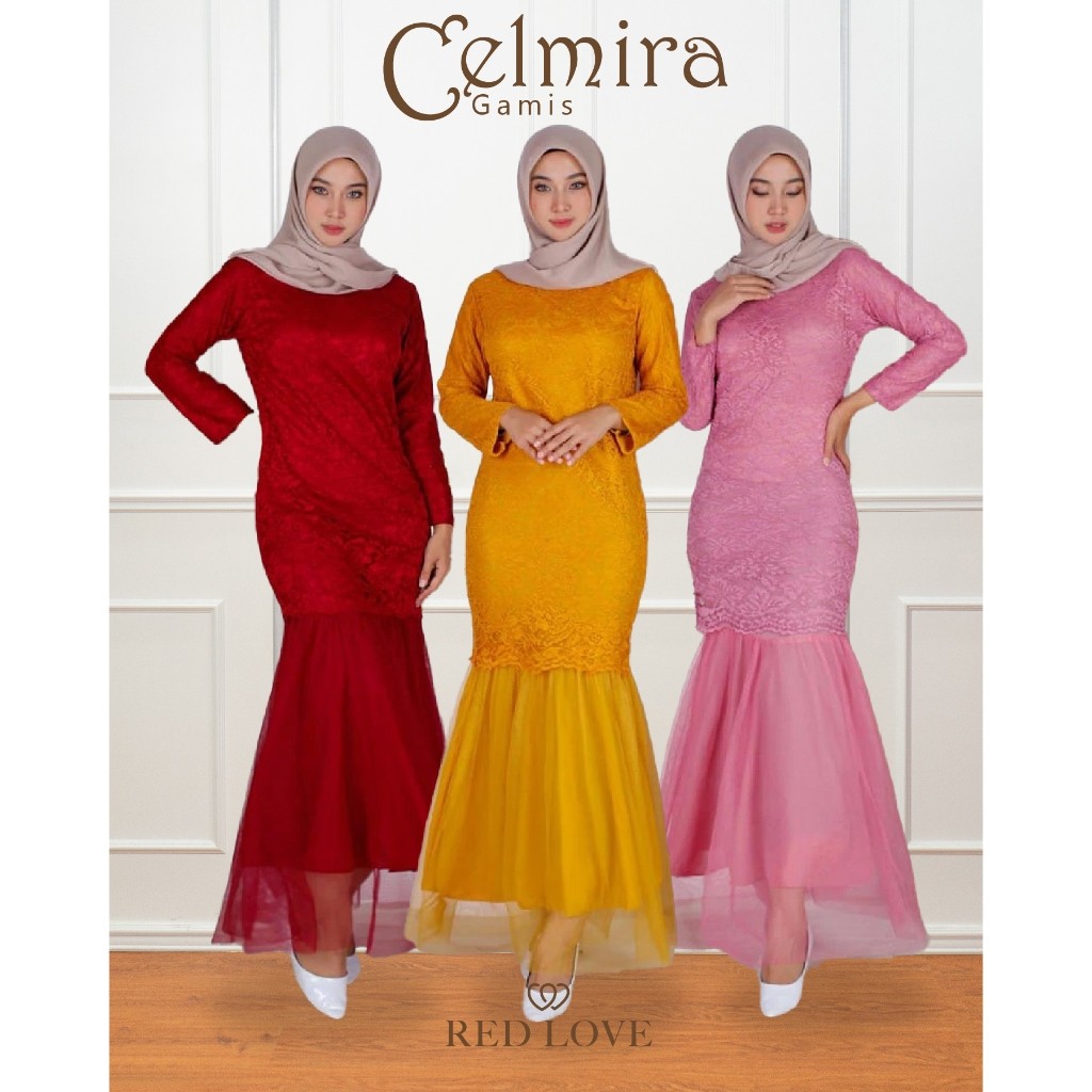 WADAindashopRedlove - Gamis / Baju Muslim / Dress Celmira Duyung Brokat Tulang Premium
